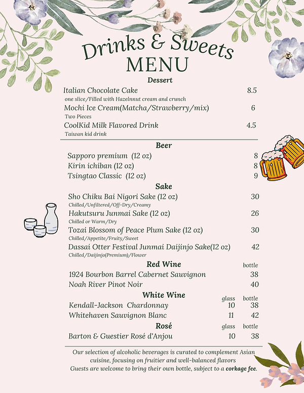 Drink and Sweets Menu